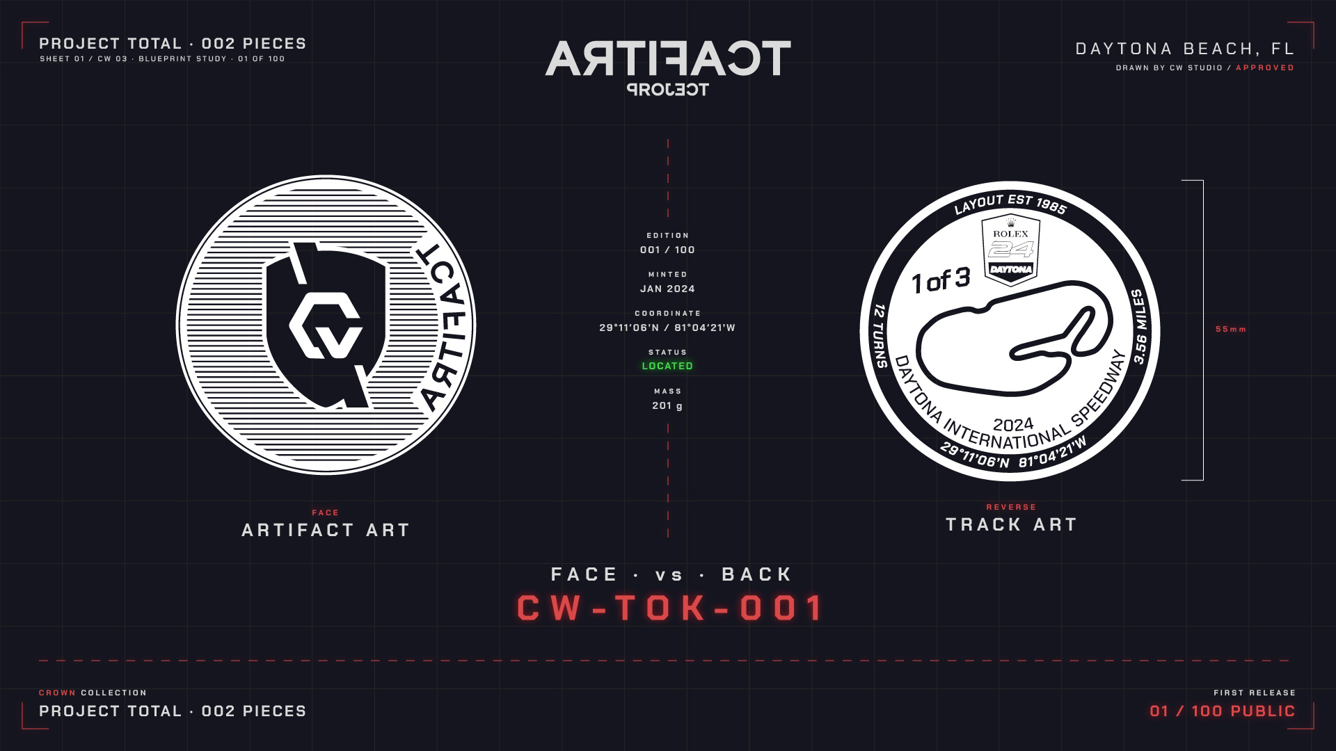 CW-TOK-001 blueprint study — face and reverse